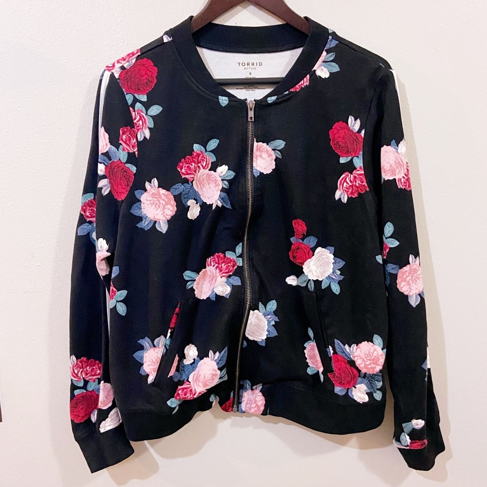 Torrid Black Floral Bomber Jacket